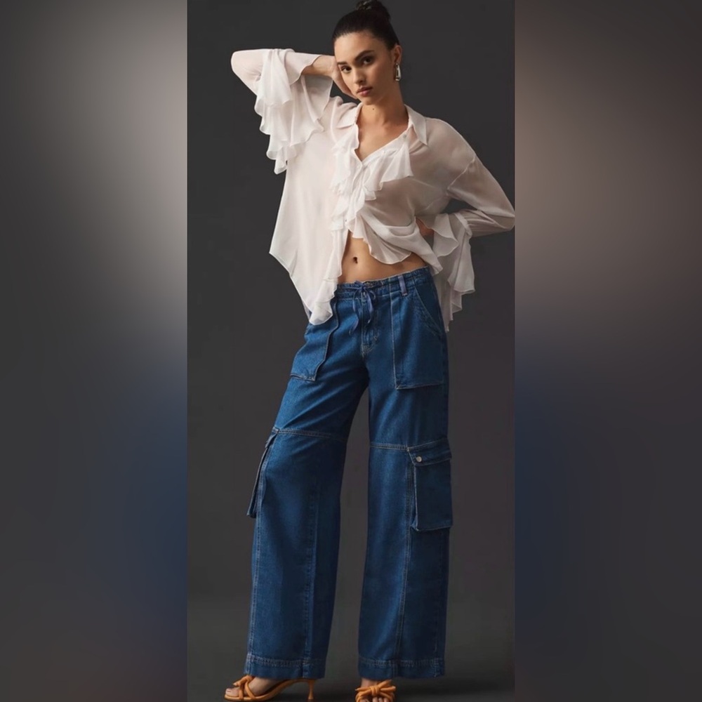 Anthropologie Pilcro High Rise Relaxed Leg Cargo Blue Jeans Size 6